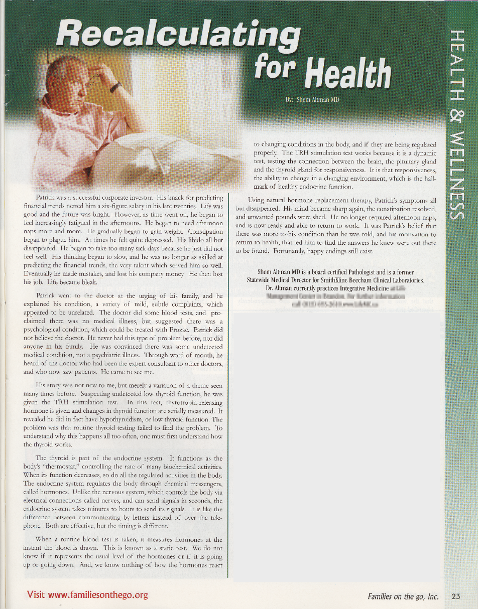 Recalculating for Health by Shem Altman MD