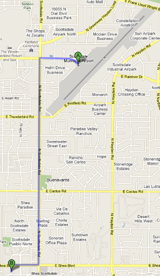 Map from Scottsdale Municipal Airport and Airpark to Wellness Restoration